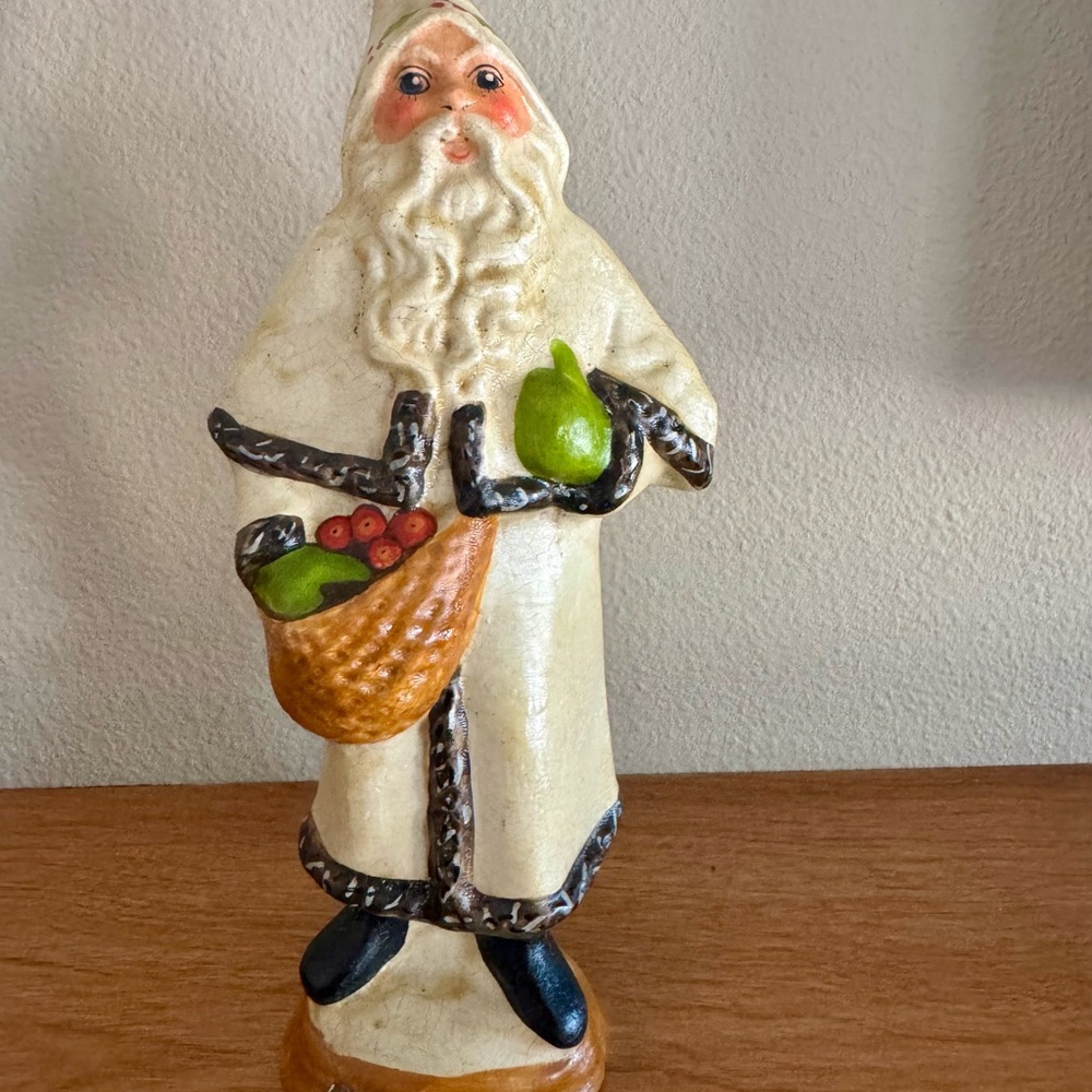Gorham Vtg Father Christmas White Coat Figurine 1987 Vermont Country Folk Art